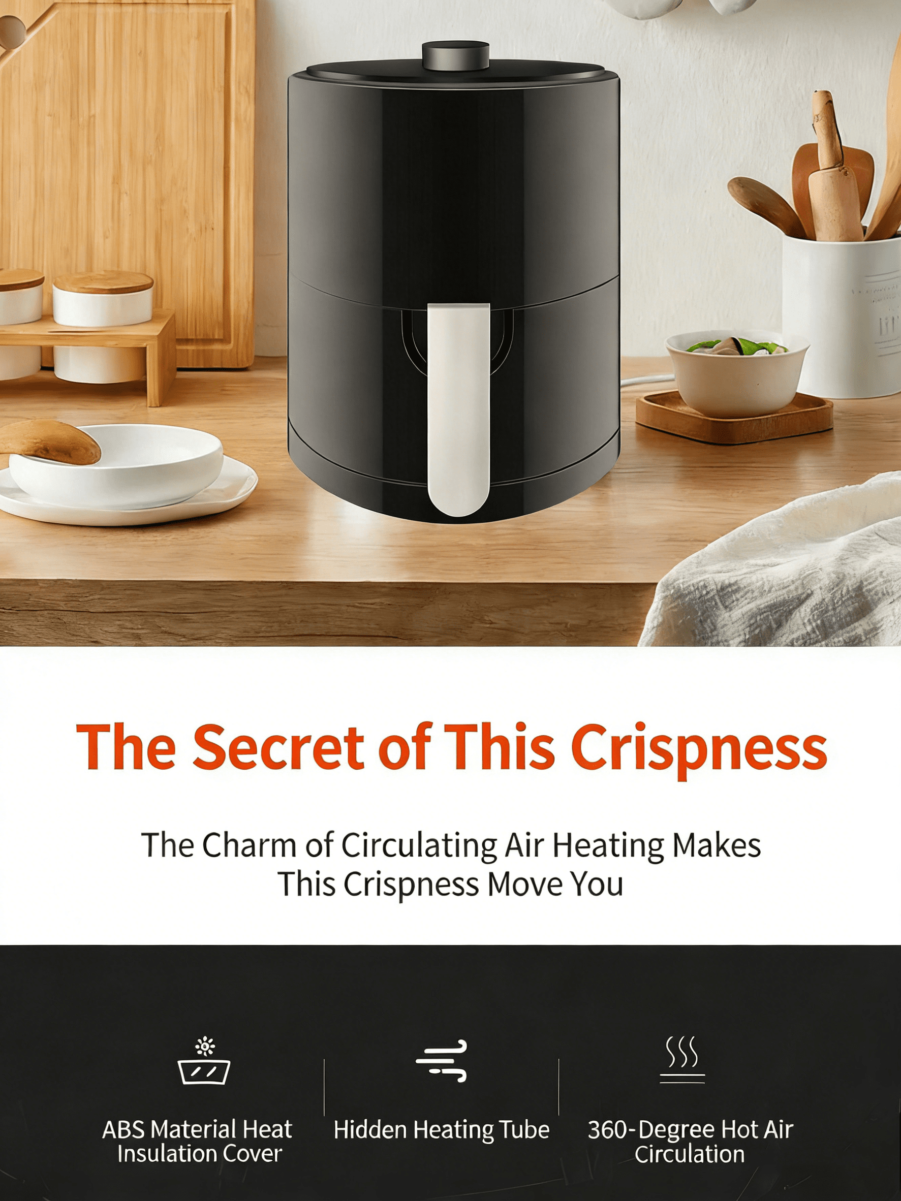 3.2l compact air fryer, 1350w mechanical control, 360° rapid air heating